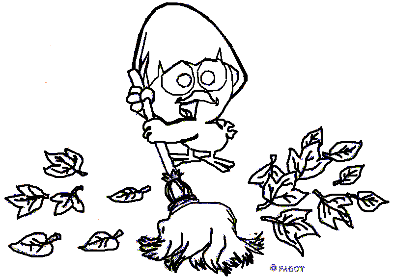 coloriage calimero balai les feuilles